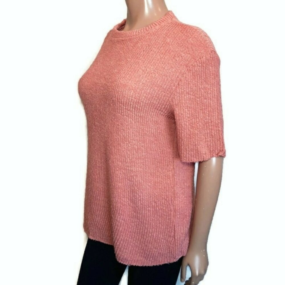 NEW Zara Oversized Ribbed Knit Short Sleeve Sweater Top Drop Shoulder Medium